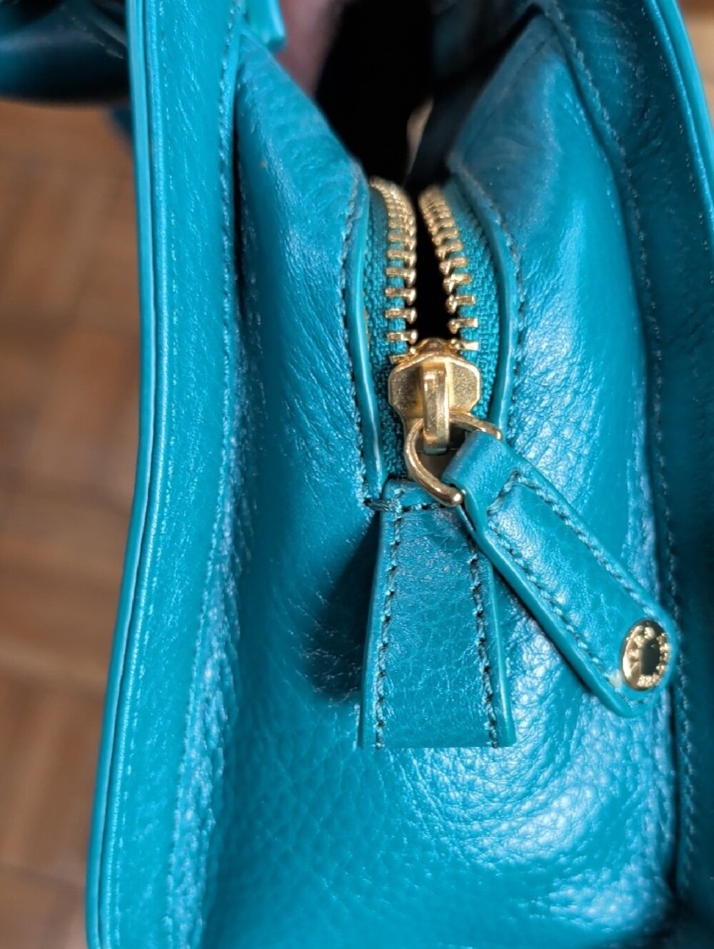 Vera Bradley Teal Blue Mini Satchel with Gold Hardware minor Stain On Front - Picture 10 of 13